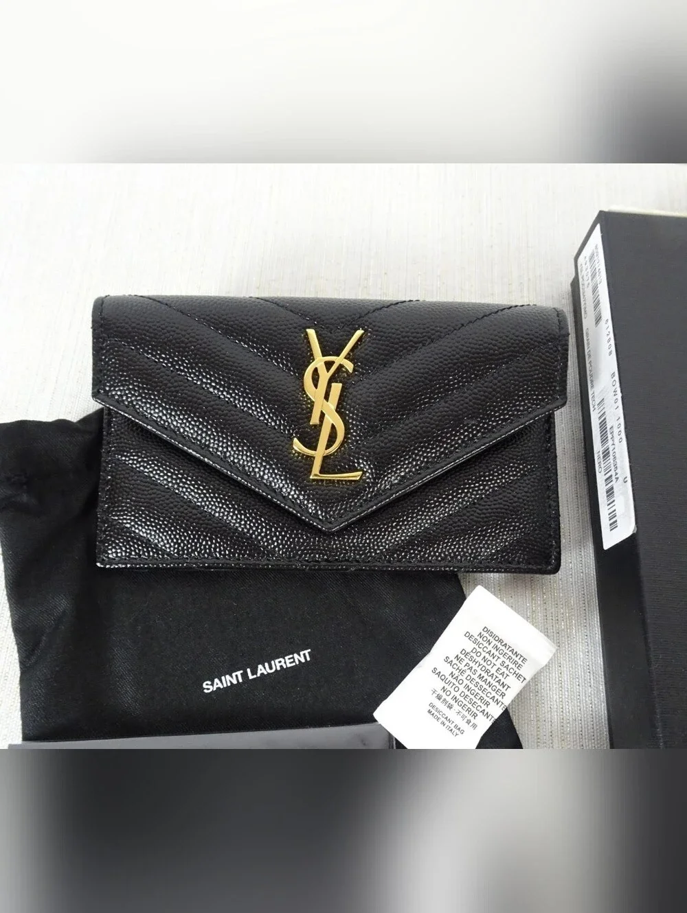 YSL Saint Laurent Monogram Card Holder Wallet Matelasse Chevron Grain Leather